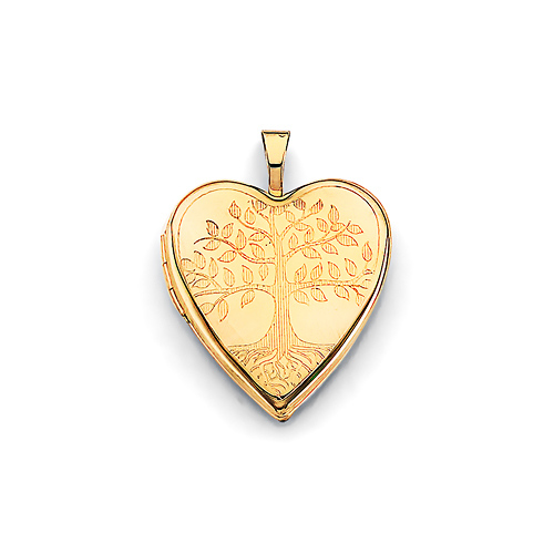 Tree of Life Etched Heart Locket Pendant in 14K Yellow Gold - Petite Slide 0