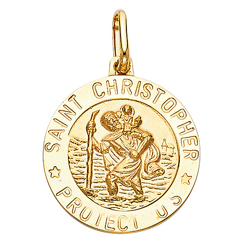 Saint Christopher Round Medal Pendant in 14K Yellow Gold 20mm Slide 1