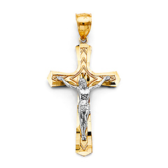 Diamonte Byzantine Crucifix Pendant in 14K Two-Tone Gold Solid - Medium