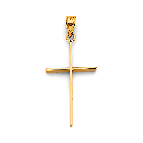 Small Slim Squared Cross Pendant in 14K Yellow Gold Solid - Classic Slide 0
