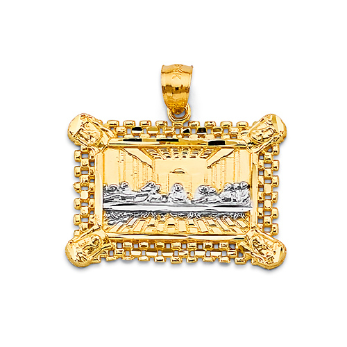Framed Artisanal Last Supper Pendant in 14K Two-Tone Gold Solid Slide 0