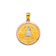Rose Gold Framed Caridad del Cobre Medal Pendant in 14K Two-Tone Gold Solid