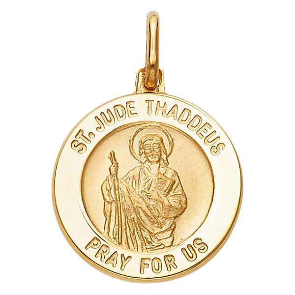 St. Jude Thaddeus Round Medal Pendant in 14K Yellow Gold - Petite Slide 1