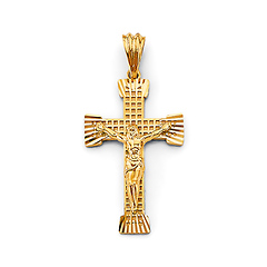 Diamond-Cut Cross Grid Crucifix in 14K Yellow Gold Solid