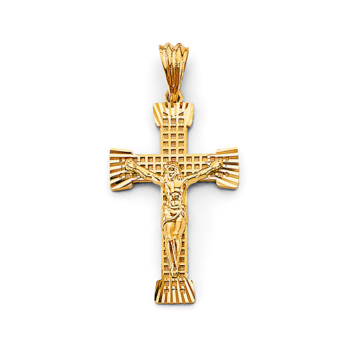 Diamond-Cut Cross Grid Crucifix in 14K Yellow Gold Solid Slide 0