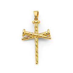 Diamond-Cut Nails Cross Pendant in 14K Yellow Gold Solid