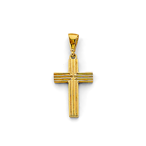 Ribbed Latin Cross Pendant in 14K Yellow Gold Solid Slide 0