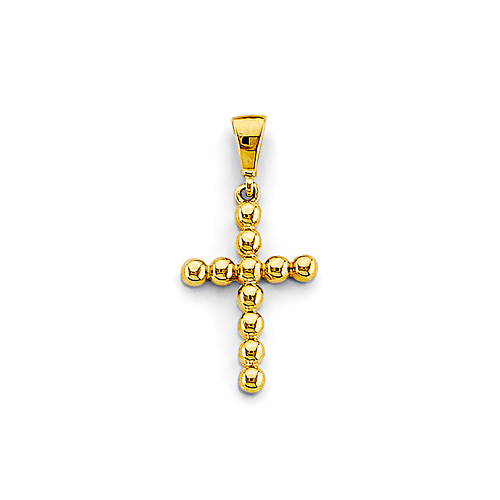 Beaded Cross Pendant in 14K Yellow Gold Solid Slide 0