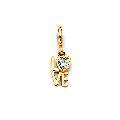 Mini LOVE Sculpture Inspired CZ Pendant in 14K Yellow Gold Slide 0
