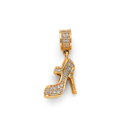 Mini CZ Pave Stiletto Heel Charm Pendant in 14K Yellow Gold Slide 0