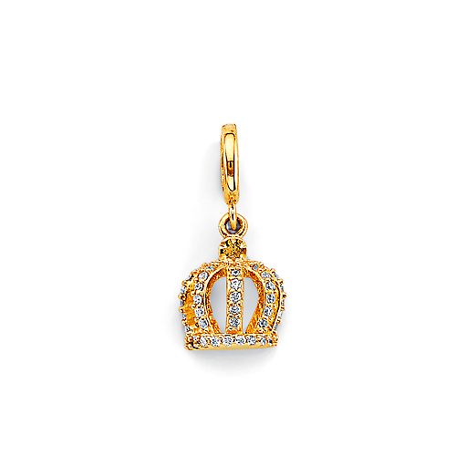 Mini CZ Open Crown Charm Pendant in 14K Yellow Gold Slide 0