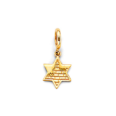 Brick Pattern Star of David Charm Pendant in 14K Yellow Gold - Mini
