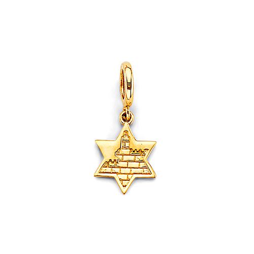 Brick Pattern Star of David Charm Pendant in 14K Yellow Gold - Mini Slide 0