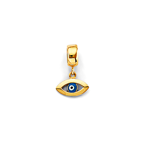 Mini Open Blue Evil Eye Pendant in 14K Yellow Gold Slide 0