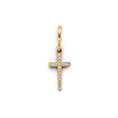 Pave CZ-Lined Cross Pendant in 14K Yellow Gold - Mini