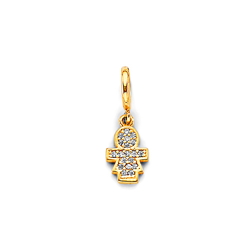 Mini Pave CZ Filled Girl Pendant in 14K Yellow Gold Slide 0