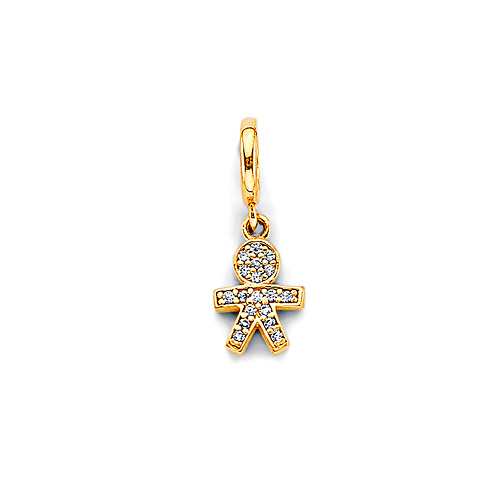 Mini Pave CZ Filled Boy Pendant in 14K Yellow Gold Slide 0