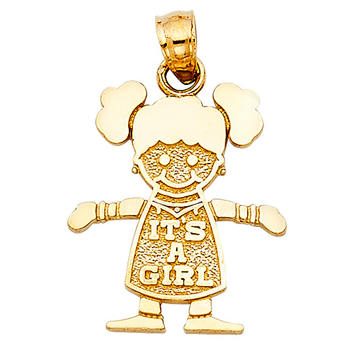 It's a Girl Charm Pendant in 14K Yellow Gold - Petite Slide 1