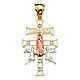 Extra Large Caravaca CZ Crucifix Pendant in 14K Tricolor Gold thumb 1