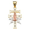 Extra Large Caravaca CZ Crucifix Pendant in 14K Tricolor Gold thumb 1