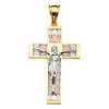 Extra Large Wide Double-Cross CZ Crucifix Pendant in 14K TriGold thumb 1