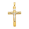 14K Two-Tone Gold Wood-Design Rod Crucifix Pendant - Small thumb 1