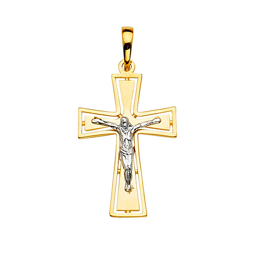 Divine 14K Two-Tone Gold Crucifix Pendant Slide 1