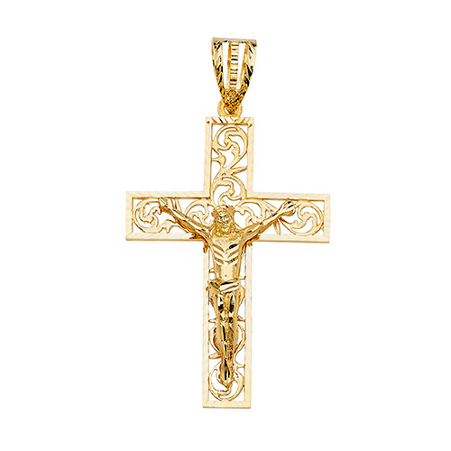 Extra Large Open Filigree Crucifix Pendant in 14K Yellow Gold Slide 0