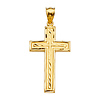 14K Yellow Gold Concave Diamond-Cut Cross Pendant - Large thumb 1