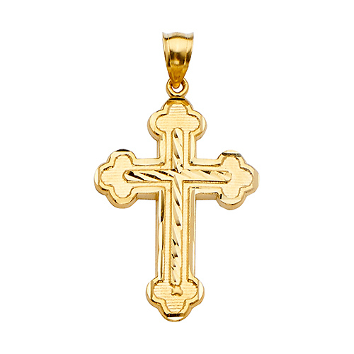 Large Greek Orthodox Cross Pendant - 14K Yellow Gold Slide 0