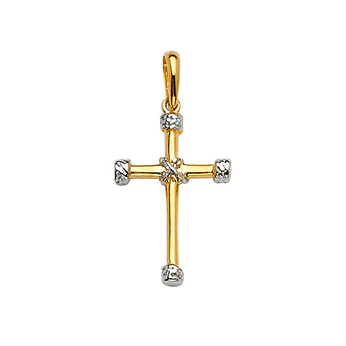 14K Two-Tone Gold Tube Cross Religious Pendant Slide 1