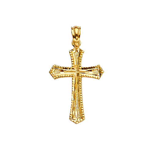 Milgrain Tapered Arrow Ends Cross in 14K Yellow Gold - Small Slide 0