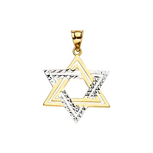 Modern Diamond-Cut Star of David Pendant in 14K Two-Tone Gold Slide 1