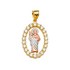 14K TriGold CZ Oval San Judas Tadeo Pendant - Medium thumb 1