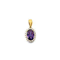 Mini Halo Birthstone Oval Solitaire CZ Pendant in 14K Yellow Gold