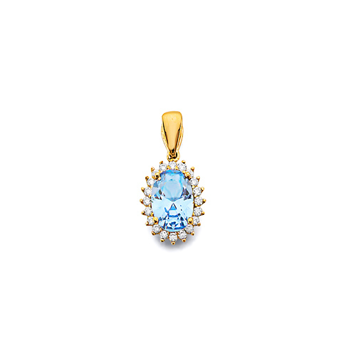 Mini Halo Birthstone Oval Solitaire CZ Pendant in 14K Yellow Gold Slide 0
