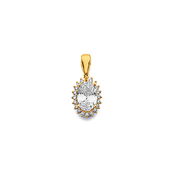 Mini Halo Birthstone Oval Solitaire CZ Pendant in 14K Yellow Gold