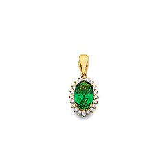 Mini Halo Birthstone Oval Solitaire CZ Pendant in 14K Yellow Gold