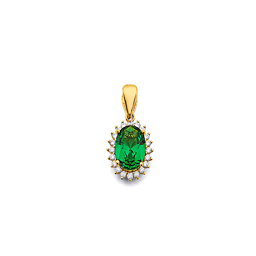 Mini Halo Birthstone Oval Solitaire CZ Pendant in 14K Yellow Gold Slide 0