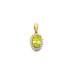 Mini Halo Birthstone Oval Solitaire CZ Pendant in 14K Yellow Gold