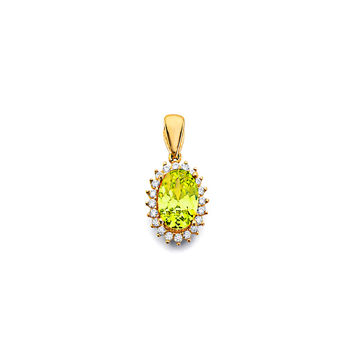 Mini Halo Birthstone Oval Solitaire CZ Pendant in 14K Yellow Gold Slide 0