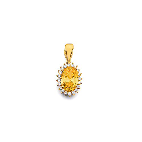 Mini Halo Birthstone Oval Solitaire CZ Pendant in 14K Yellow Gold Slide 0