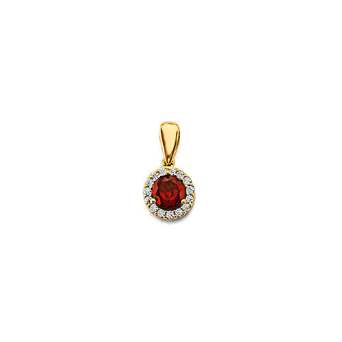 Mini Halo Birthstone Round Solitaire CZ Pendant in 14K Yellow Gold Slide 0