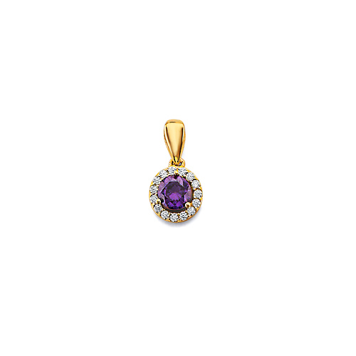 Mini Halo Birthstone Round Solitaire CZ Pendant in 14K Yellow Gold Slide 0