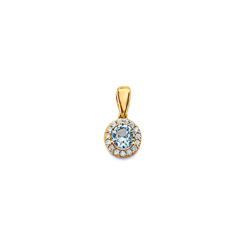 Mini Halo Birthstone Round Solitaire CZ Pendant in 14K Yellow Gold Slide 0