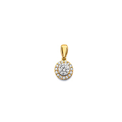 Mini Halo Birthstone Round Solitaire CZ Pendant in 14K Yellow Gold