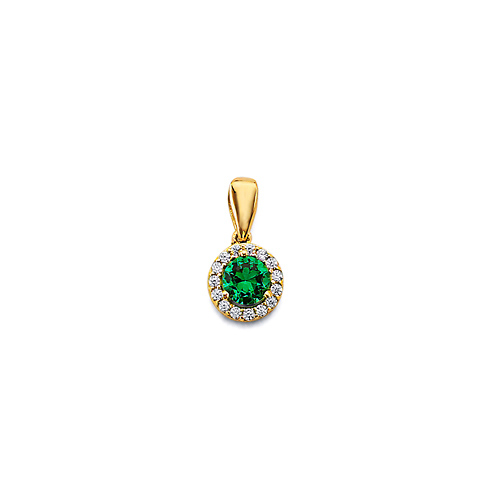 Mini Halo Birthstone Round Solitaire CZ Pendant in 14K Yellow Gold Slide 0