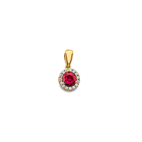 Mini Halo Birthstone Round Solitaire CZ Pendant in 14K Yellow Gold Slide 0