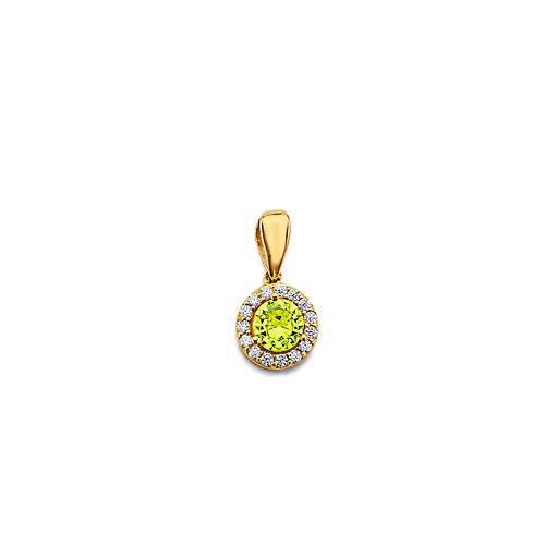 Mini Halo Birthstone Round Solitaire CZ Pendant in 14K Yellow Gold Slide 0