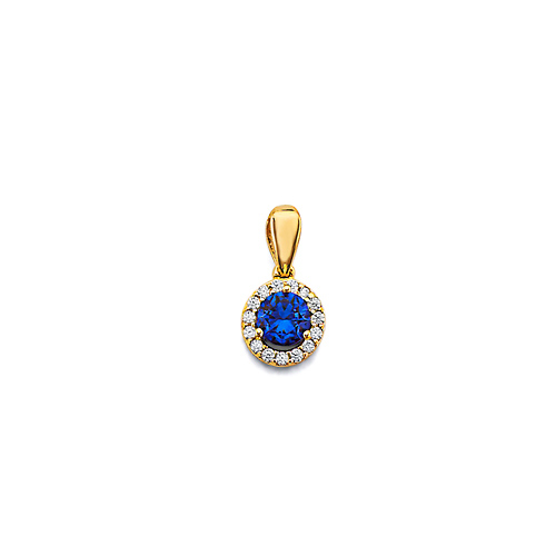 Mini Halo Birthstone Round Solitaire CZ Pendant in 14K Yellow Gold Slide 0